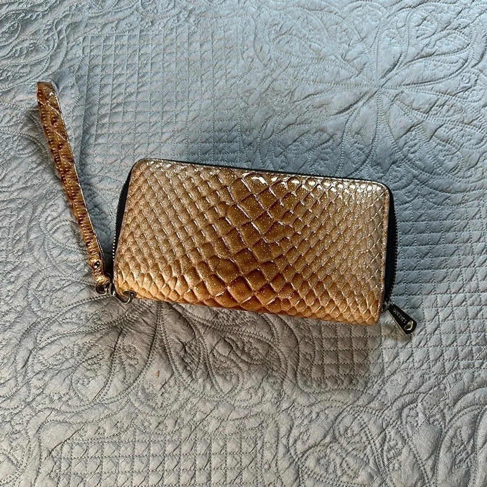 Gold Metallic Quilted Wristlet Clutch